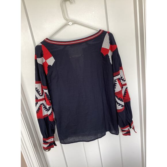 Zara embroidered tassel ties nautical Navy boho top blouse size medium vacation - Picture 9 of 10